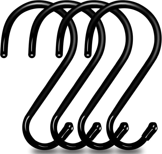 4 Pack Large S Hooks for Hanging Heavy Duty, 6 inch Non Slip Vinyl Coated Metal Closet S Hooks for Hanging Kitchen Utensil