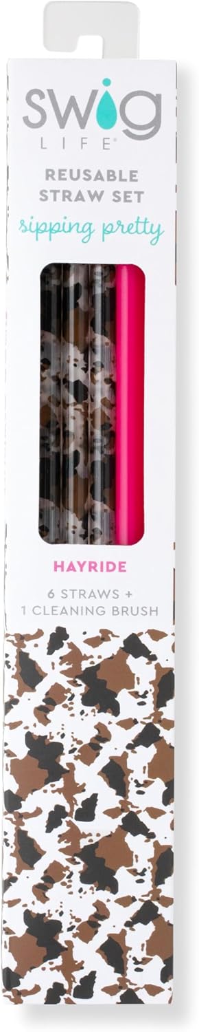 Swig Life Reusable Straw Set with Cleaning Brush, Hayride + Hot Pink | Reusable Straw Set - Cleaning Brush Included - 14 Inch Long - Accessories for Cups &amp; Mugs