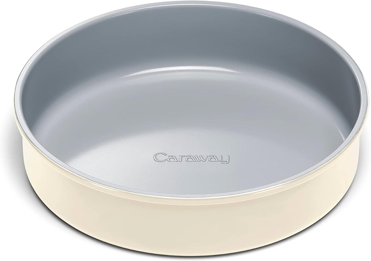 Caraway 9" Non-Stick Ceramic-Coated Circle Pan | Naturally Slick Ceramic Coating, Non-Toxic, PTFE and PFOA Free, Perfect for Birthday Cakes, Tartes, and More, Cream