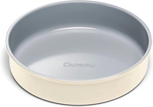 Caraway 9" Non-Stick Ceramic-Coated Circle Pan | Naturally Slick Ceramic Coating, Non-Toxic, PTFE and PFOA Free, Perfect for Birthday Cakes, Tartes, and More, Cream