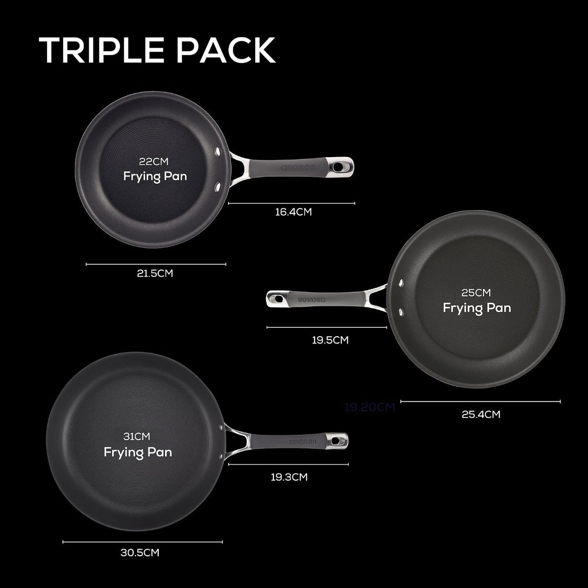 Circulon Radiance Hard Anodized Nonstick Frying / Fry Pan Set / Skillet Set - 8.5 Inch, 10 Inch, and 12.25 Inch , Gray