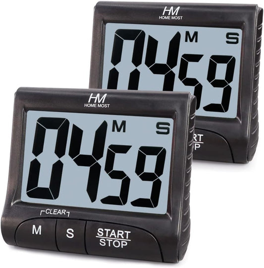 2-Pack Large Display Kitchen Timer - 3" Digital Timer Magnetic Back Loud Alarm - Black Cooking Timers for Kitchen Teachers