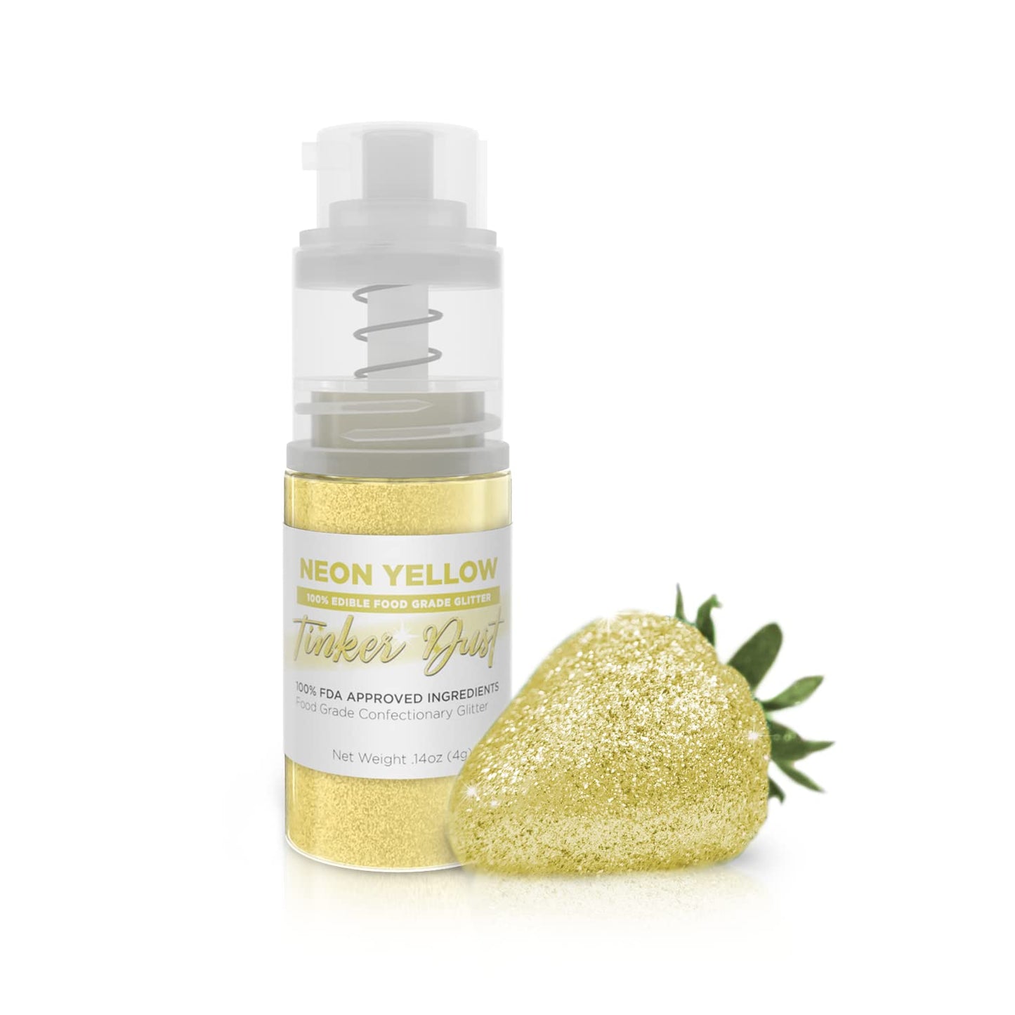 Bakell - Neon Yellow Tinker Dust (4g, 1x Mini Spray Pump) Edible Glitter for Food, Desserts, and Bev