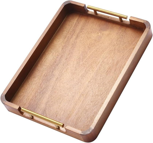 Acacia Wood Serving Tray with Handles, 17x13 Inch Ottoman Tray for Coffee Table,Candle Display,Breakfast in Bed, Large