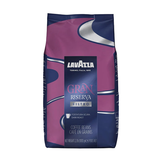 Lavazza Gran Riserva Filtro Whole Bean Coffee Dark Roast 2.2LB Bag, 100% Natural Arabica, Authentic Italian, Cocoa and