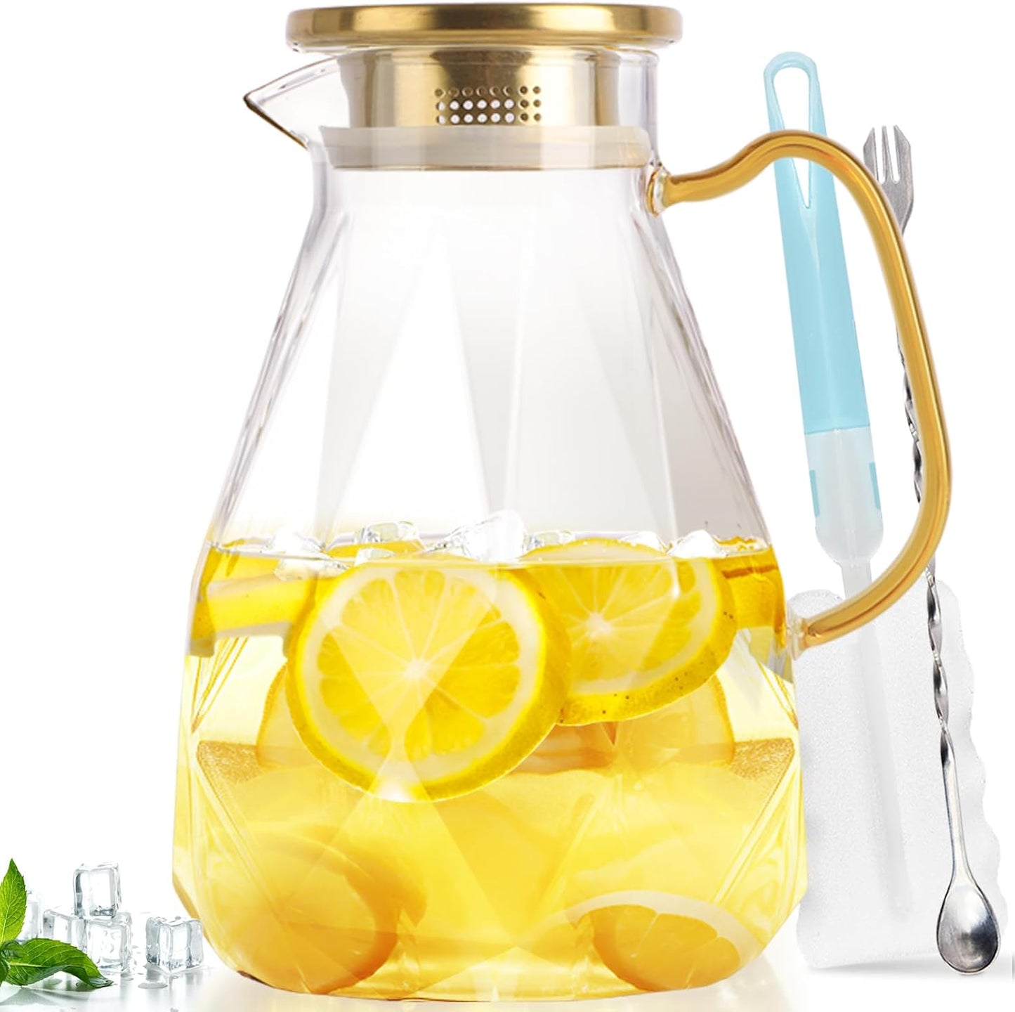 Glass Pitcher, 2.4Liter Water Pitcher With Lid | Iced Tea Pitcher for Fridge, Glass Water Carafe With Lid, Glass Water Jug, Large Drink Pitcher For Juice, Milk, Cold Or Hot