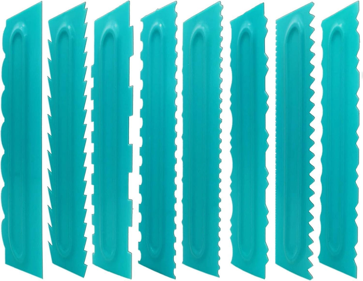 Cake Scraper set of 8 Pack Cake Edge Tools -16 Design Textures-Blue