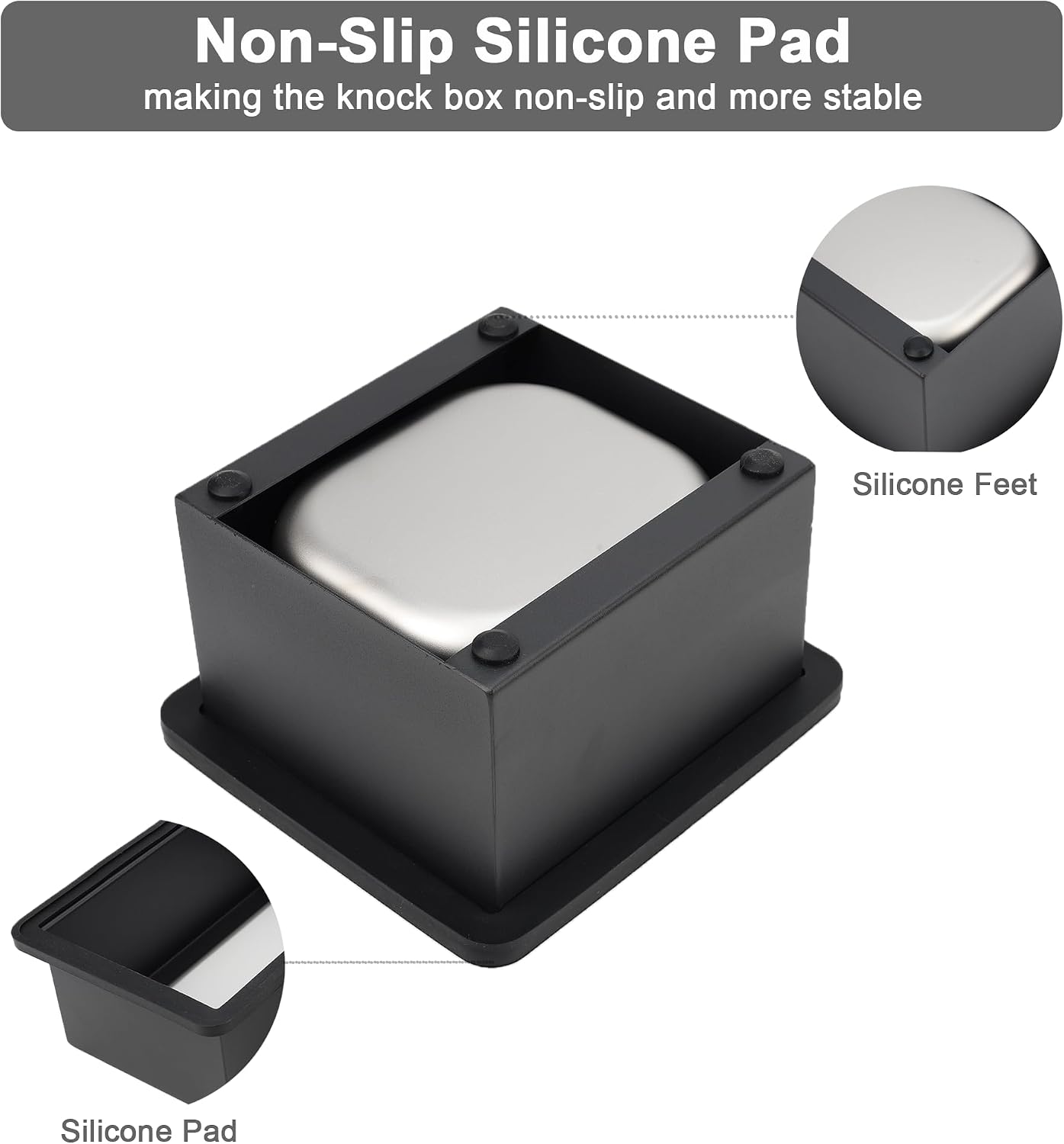 Espresso Knock Box, Coffee Knock Box for Espresso Grounds Disposal, Large Capacity, Equipped with Noise Reduction Rubber Ring &amp; Steel Holder, Ideal Tool for Espresso Machines, Black (Small)