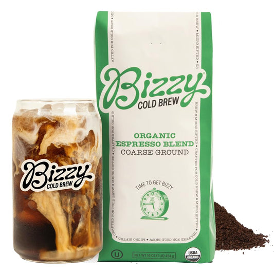 Bizzy Organic Cold Brew Coffee | Espresso Blend | Coarse Ground Coffee | Medium-Dark Roast | Micro Sifted | Specialty Grade