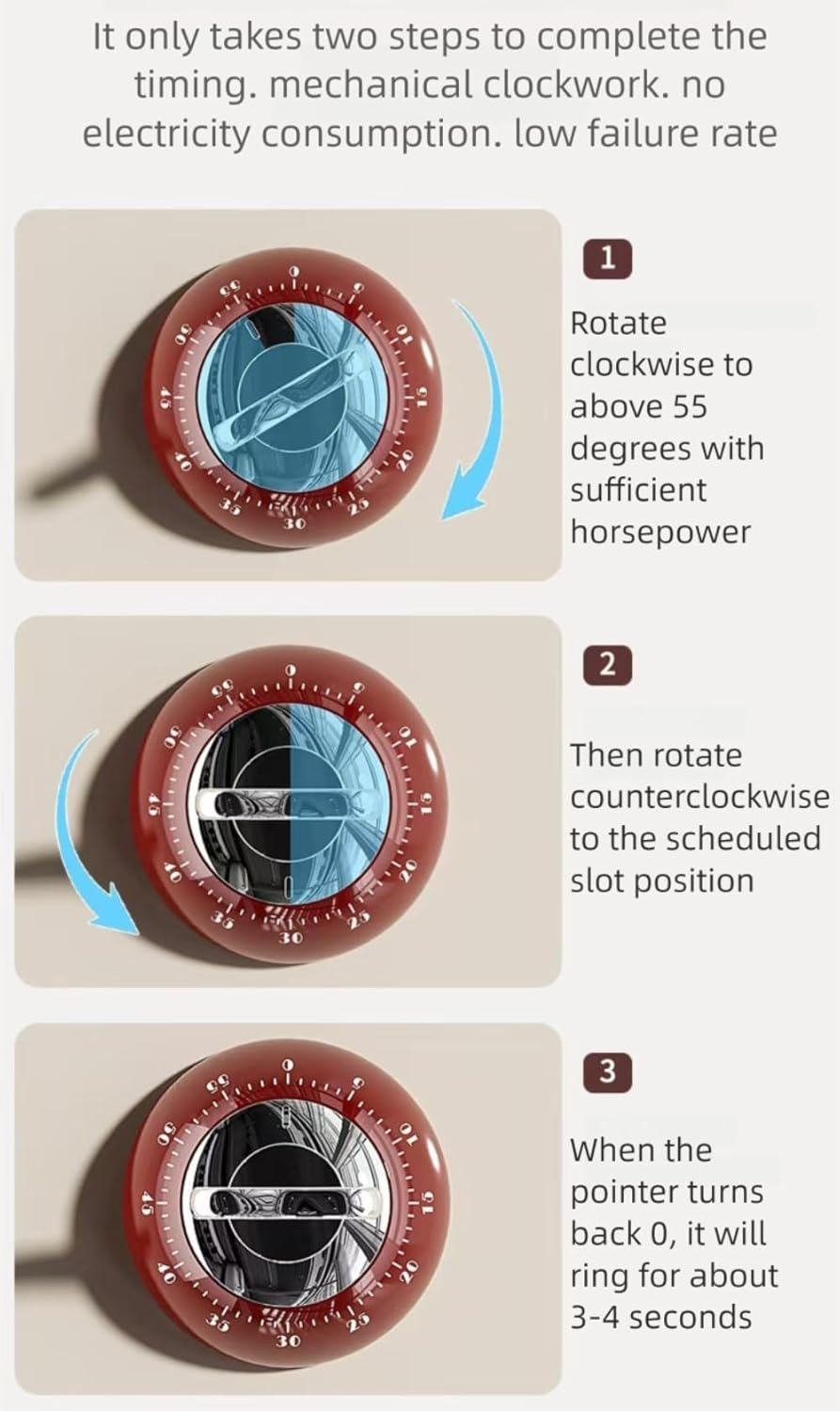 Kitchen Timers for Cooking, 100% Mechanical Cooking Timer，No Batteries Required，Magnetic Back. (Cream)