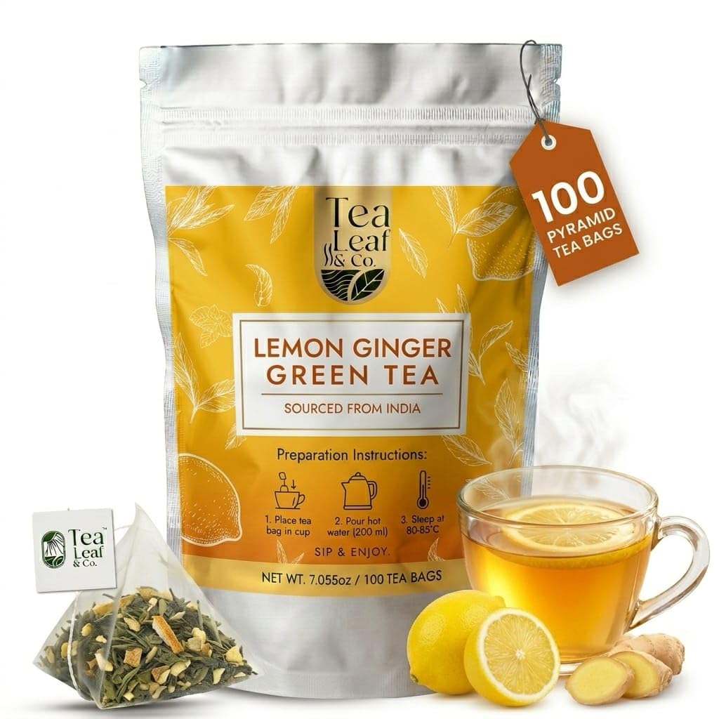 Lemon Ginger Green Tea (200gm/7oz), Natural Herbal Infusion, 100 Tea Bags