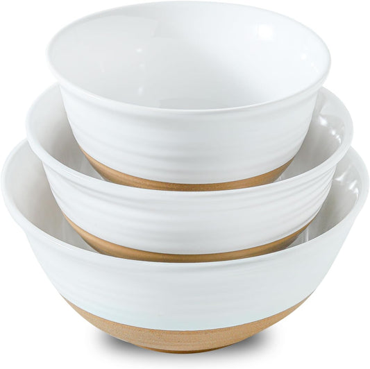Ceramic Mixing Bowls,Large Serving Bowls 2.1/1.5/1.0 Qt,Salad Bowls Set of 3 for Kitchen Space Saving Storage,Nesting Bowls