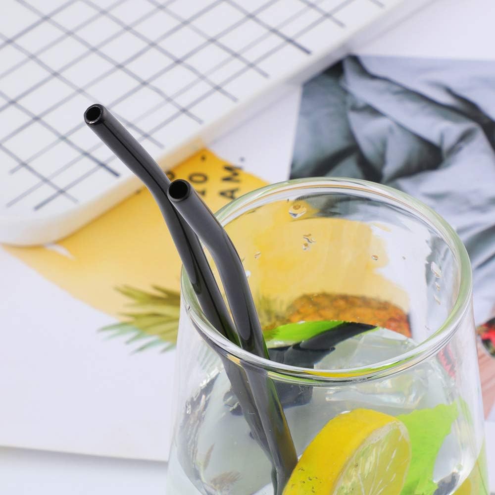 Straw Spoon, 8PCS 8.5inch 18/8(304) Stainless Steel Metal Straws Spoon Reusable Straws Spoon + 2 Brushes（Black）