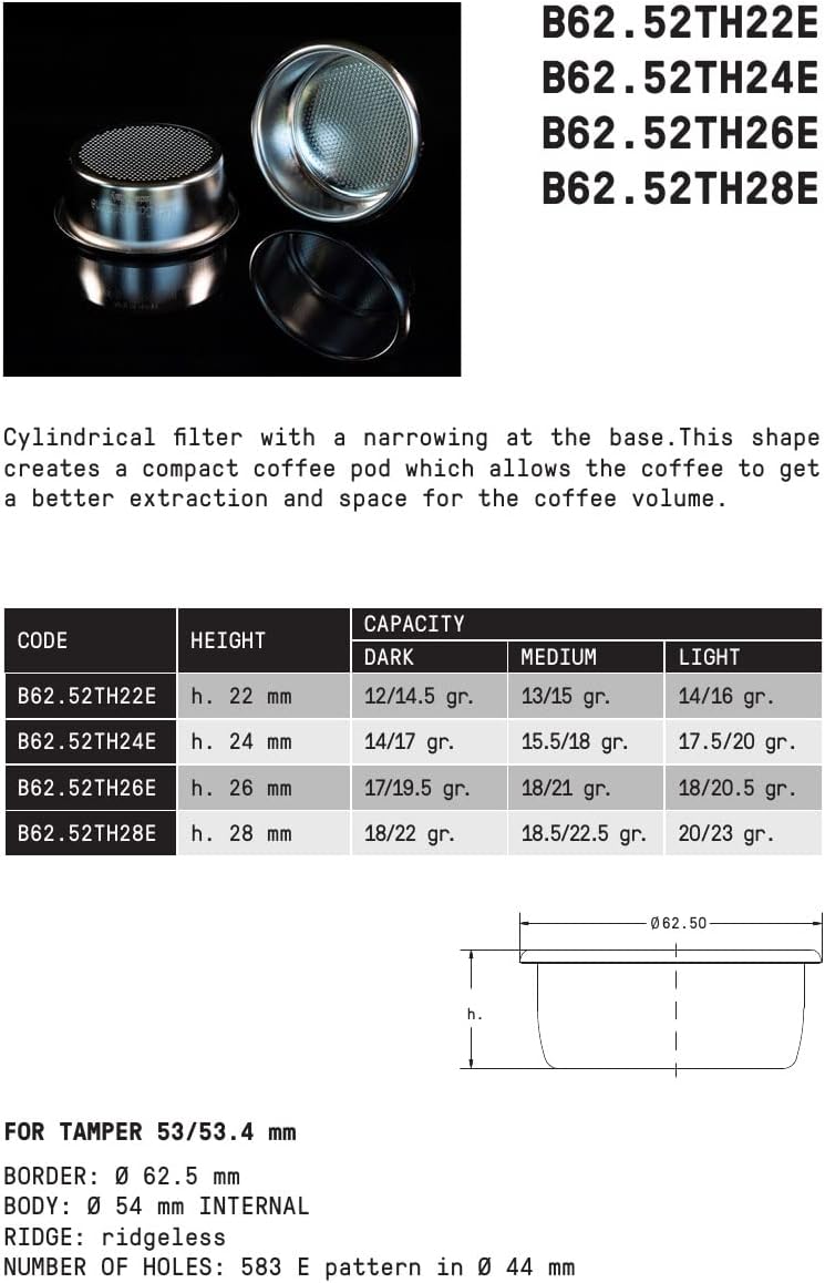 IMS Precision 20 g filter basket B62.52TH26E compatible with 54mm Breville Sage Espresso machines Express, Bambino, Bambino Plus, Barista Pro. Doesn't fit JET models