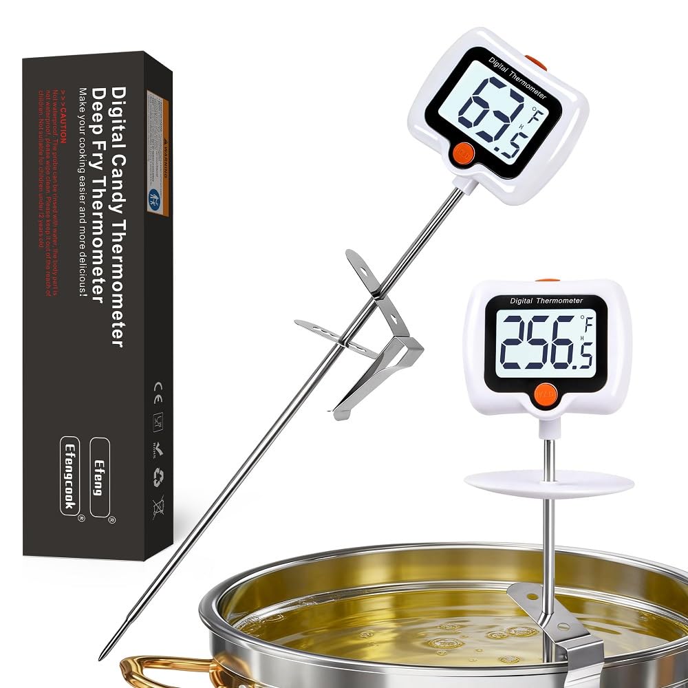 Candy Thermometer for Candy Making with Pot Clip,Best Instant Read Thermometer Digital for Cooking, Baking, Candy and Cheese Making – 10 Inch Probe, Large Rotating LCD Display, Essential Baking Tool