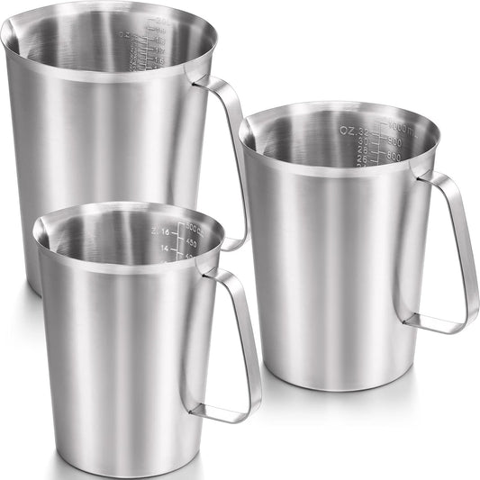 Flutesan 3 Pcs Stainless Steel Measuring Cups Measuring Pitcher with Handle with Markings for Latte Art, Water Pouring 2/4/8