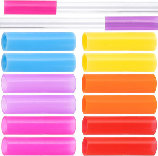 12pcs Food-Grade Silicone Metal Straw Tips, Reusable Straight Straws Cover Replacement Tips, Soft Straw Toppers Kits for 8