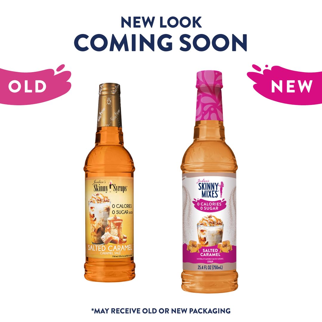 Jordan’s Skinny Mixes Sugar Free Coffee Syrup, Salted Caramel Coffee Flavoring Syrup, Zero Calorie Drink Mix, Lattes, Baking, Protein Shake or Cocktail, Dairy &amp; Gluten Free, Kosher, 25.4 Fl Oz, 2 Pack