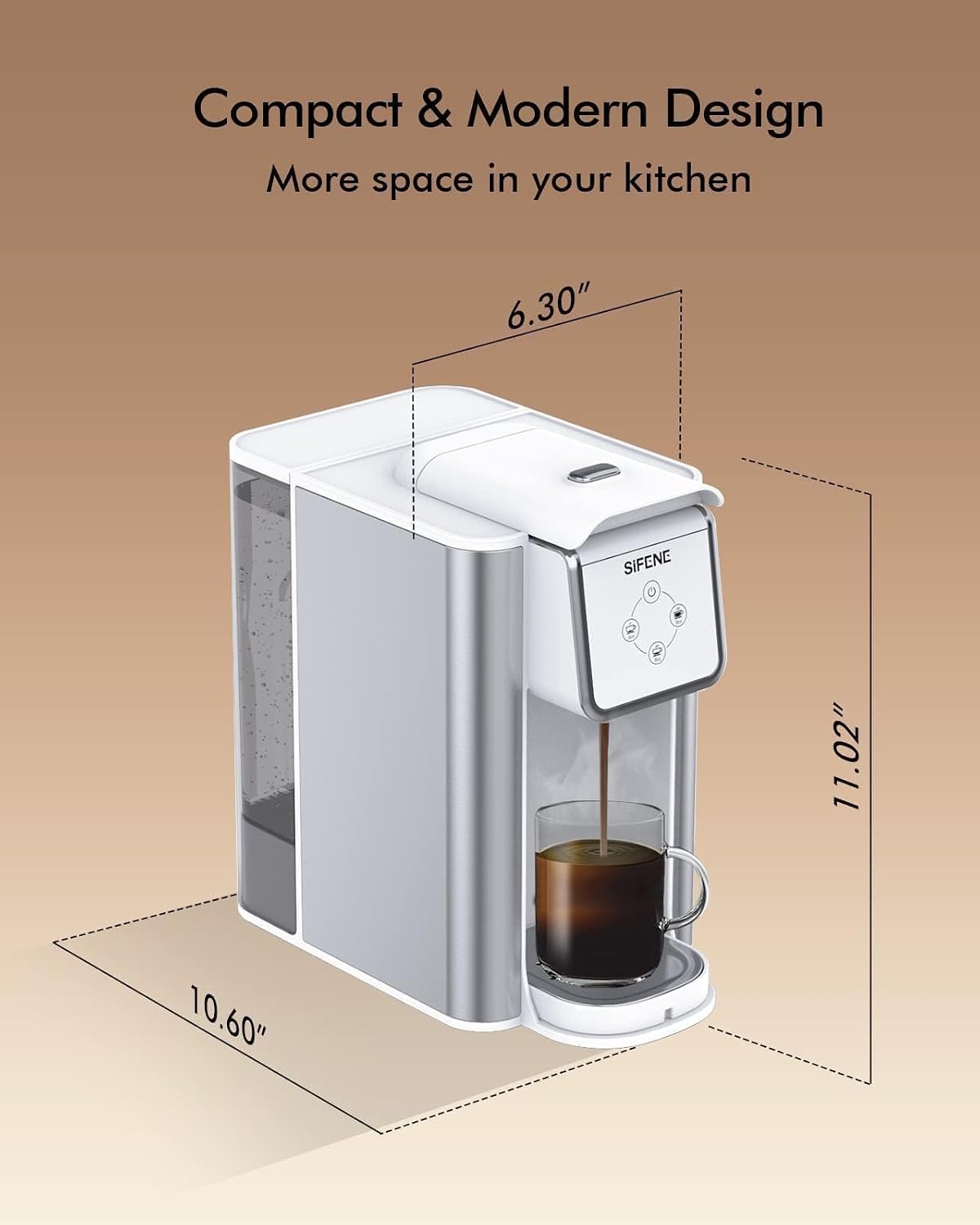 SIFENE 3-in-1 Single Serve Drip Coffee Machine, Compact K-Cup/K-Pod Compatible Brewer for Ground Coffee &amp; Tea, 50oz Removable Water Reservoir, Multiple Brew Sizes, Auto Shut-Off