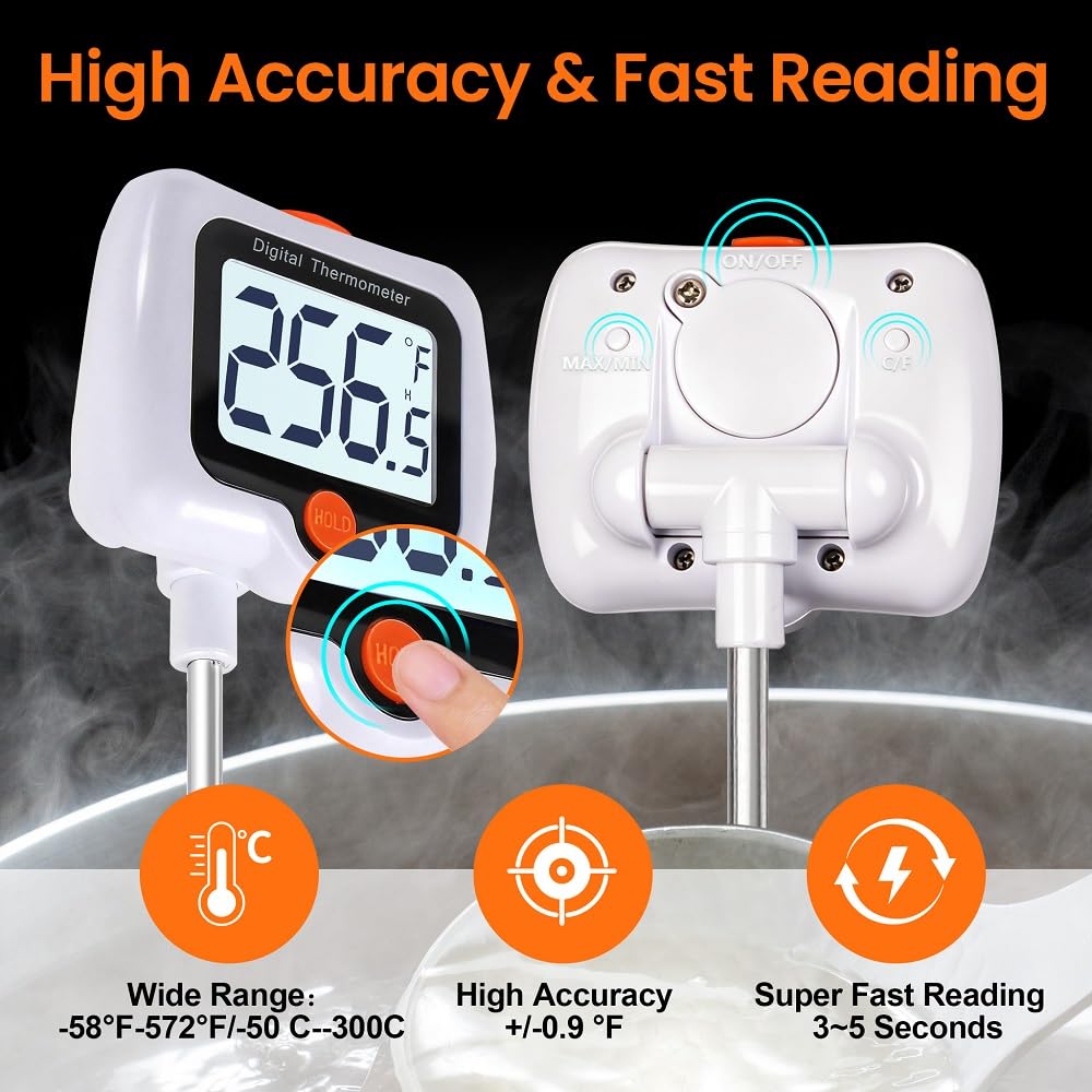 Candy Thermometer for Candy Making with Pot Clip,Best Instant Read Thermometer Digital for Cooking, Baking, Candy and Cheese Making – 10 Inch Probe, Large Rotating LCD Display, Essential Baking Tool