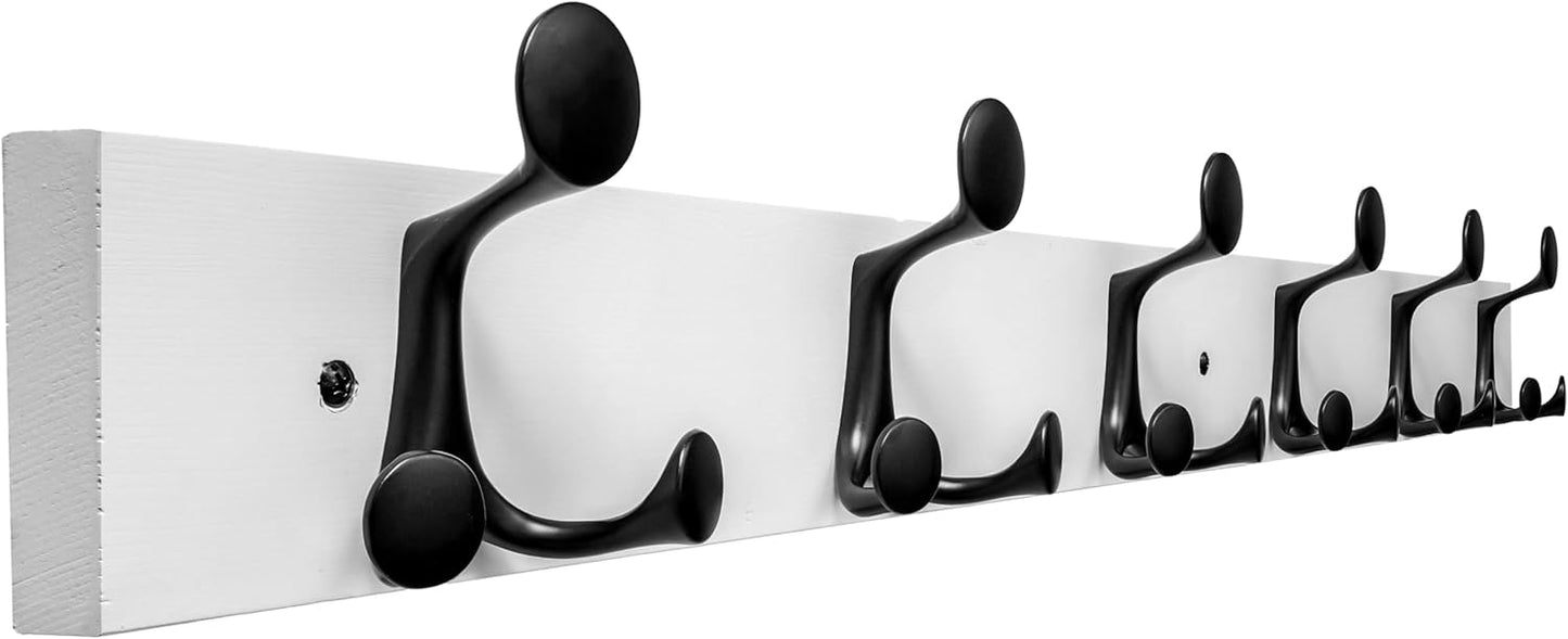 SKOLOO 36-Inch White Wood Coat Rack Wall Mount with 6 Triple Hooks - Ideal for Family Entrances, Cla