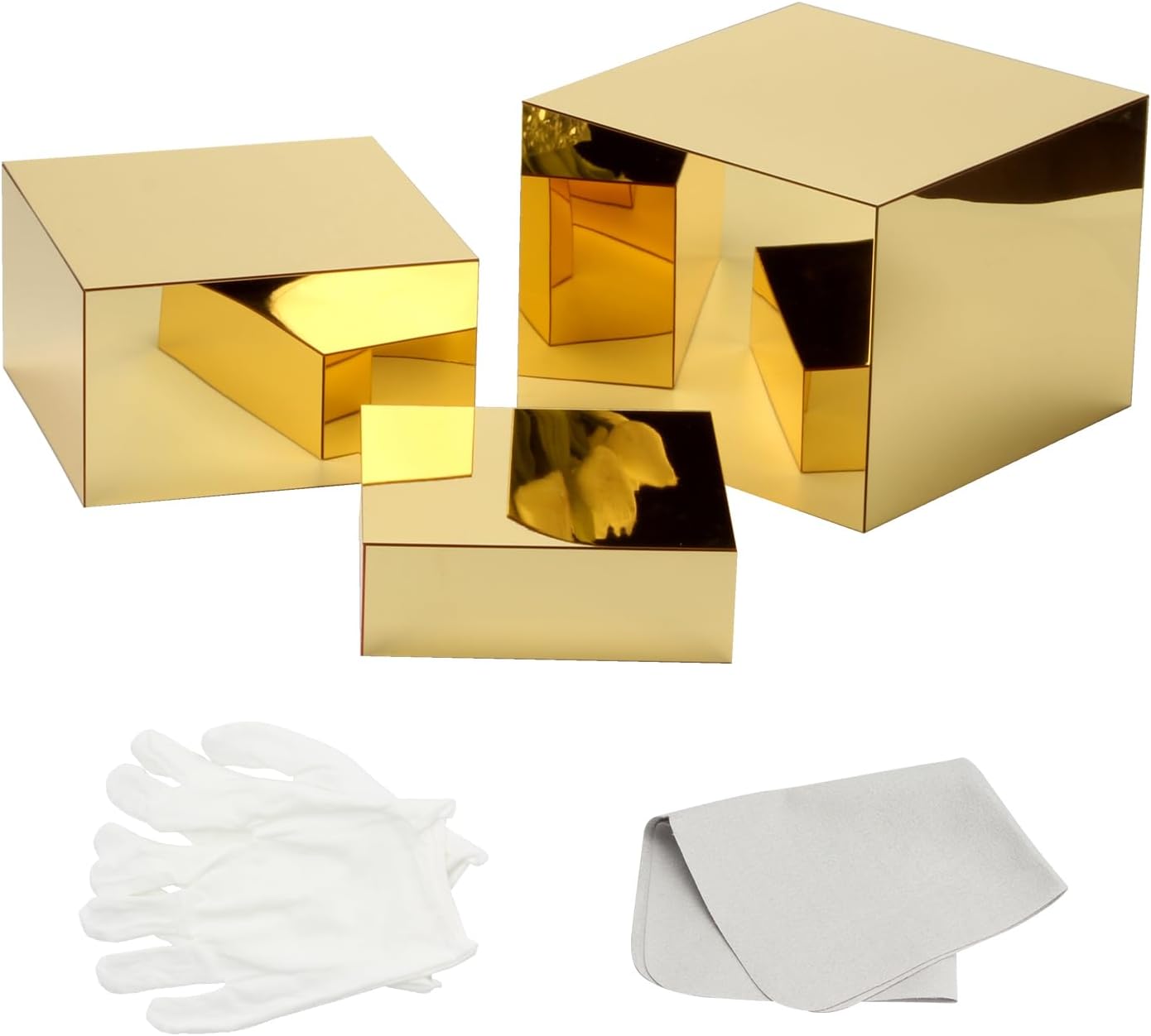 3 Pcs Acrylic Display Nesting Riser Stand Mirror Gold Acrylic Riser | Display Cube Box Stereoscopic Display Stand Acrylic Food Display Risers for Catering Dessert Jewelry Character Party
