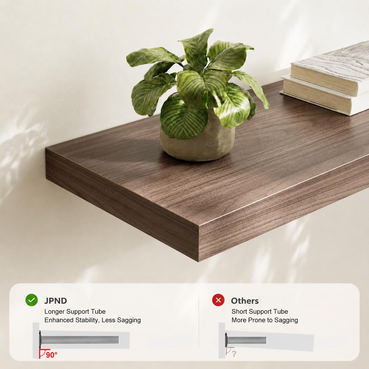Floating Shelf, Set of 3 Wall Shelf, 24 in W x 10 in D x 1 in H Wooden Floating Wall Shelf with Invisible Brackets for Living Room/Bedroom/Bathroom/Kitchen Storage and Decor, Walnut