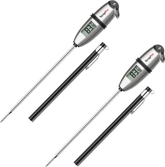 TempPro TempSwift 1 Sec Meat Thermometer Digital for Kitchen Cooking Food | 2 Pack, 5.3 inches Super Long Stainless Steel Probe, Bread Baking Sourdough Liquids Oil Frying Candy Making Accessories Gift