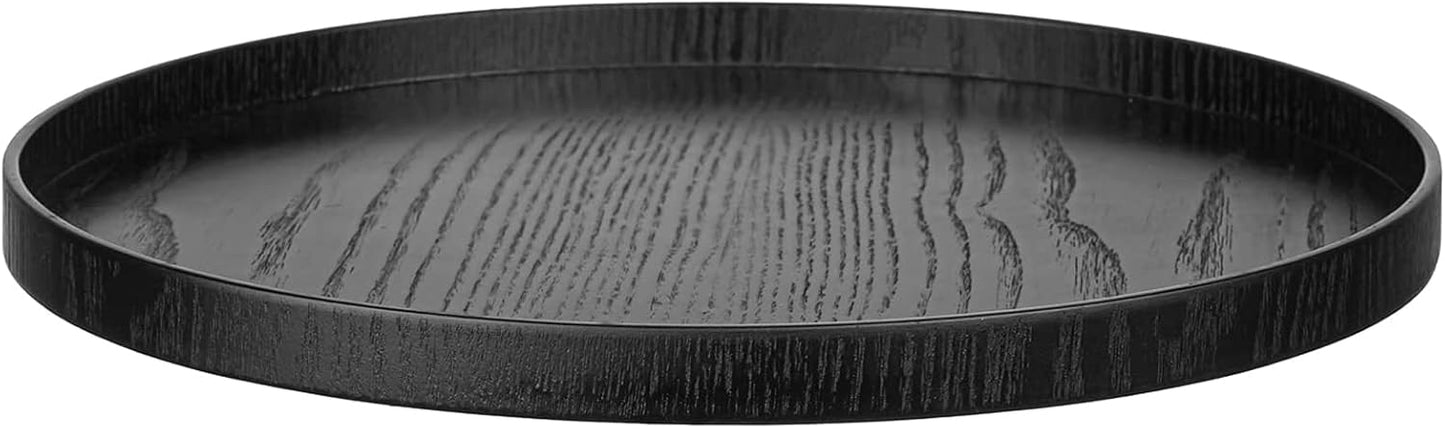 Round Solid Wood Serving Tray Extra Large Tea Coffee Snack Food Meals Serving Plate Non-Slip Kitchen