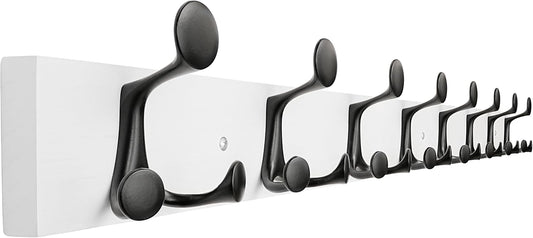 SKOLOO 43-Inch White Wood Coat Rack Wall Mount with 8 Triple Hooks - Ideal for Family Entrances, Classrooms, and Pet