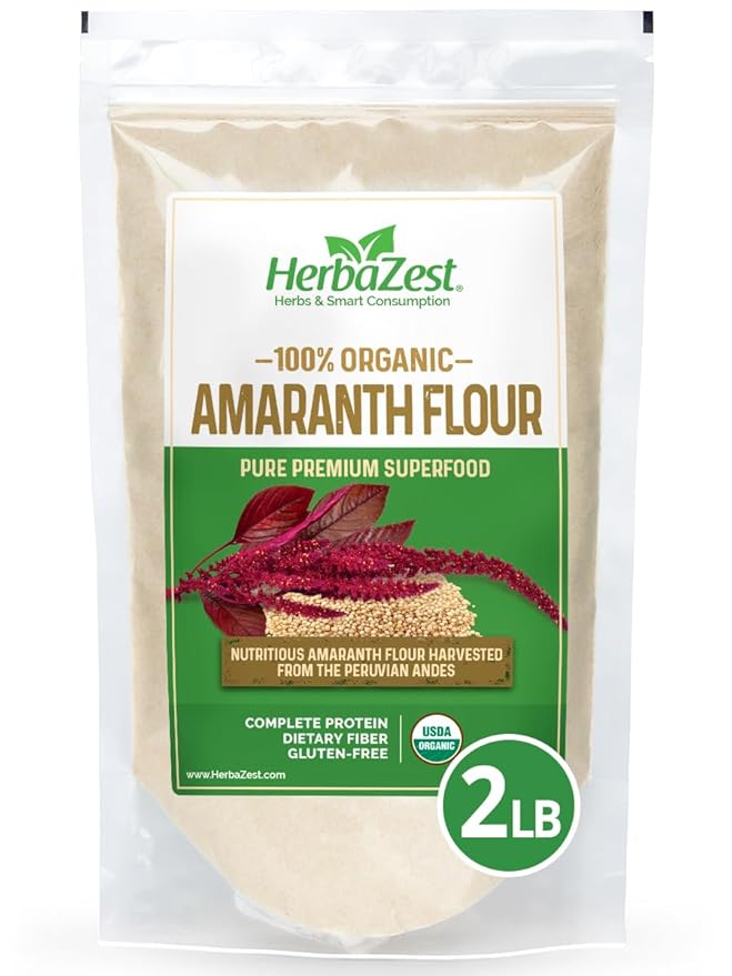HerbaZest Amaranth Flour – 2 LB – USDA Certified Organic – Protein Rich, Vegan & Gluten Free Superfood – Great for Baked & Non-Baked Goods, Savory Dishes & More