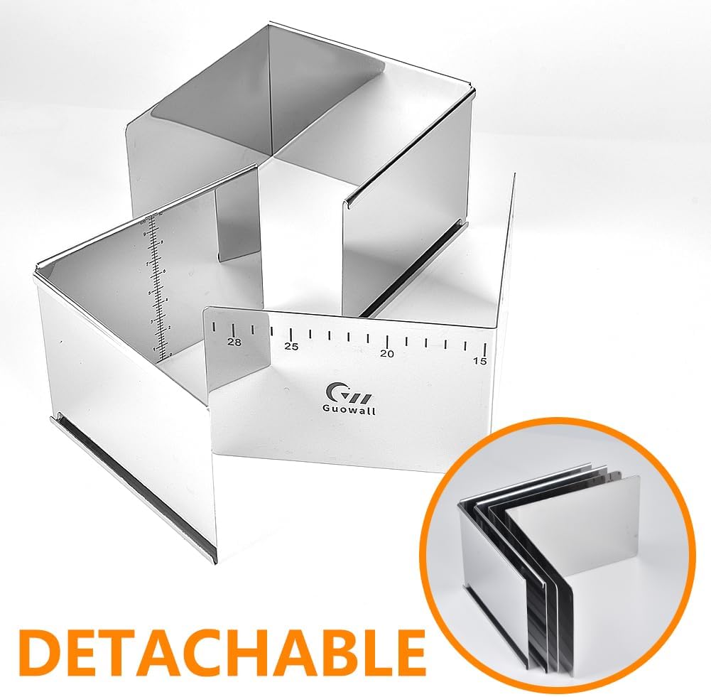Adjustable Square Cake Ring Stainless Steel Extensible Ring Mold Cake Cutter, Nonstick DIY Pastry Shaping for Baking - 6 x 6 x 4 in