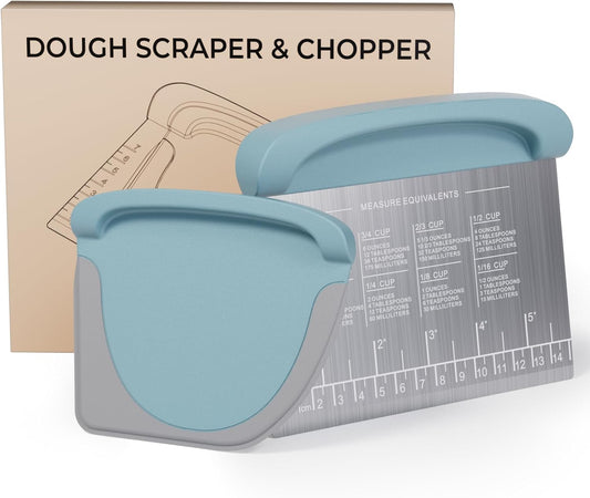 2 IN 1 Upgrade Bench Scraper, Dough Scraper for Pastry Bread Cake Pizza, Stainless Steel Dough Cutter with Conversion Chart