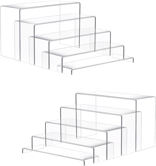 Goabroa 2 Sets 10 Pcs Acrylic Display Risers, Clear Rectangular (7"-8"-9" L) Risers Display Stands, Acrylic Stands for