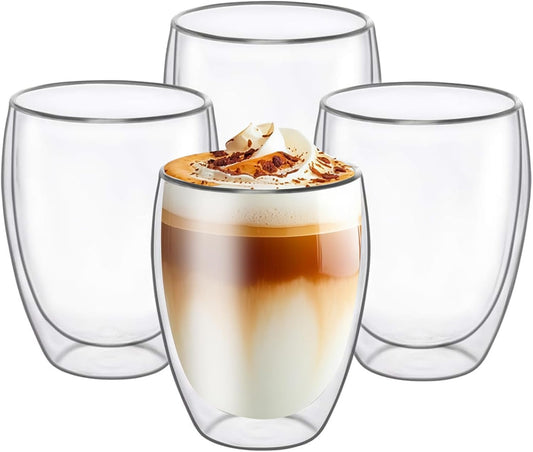 6.8OZ Double Wall Espresso Cups Set of 4, Clear Expresso Shots Cup, Double Wall Insulated Espresso Mugs, Tazas de Cafe