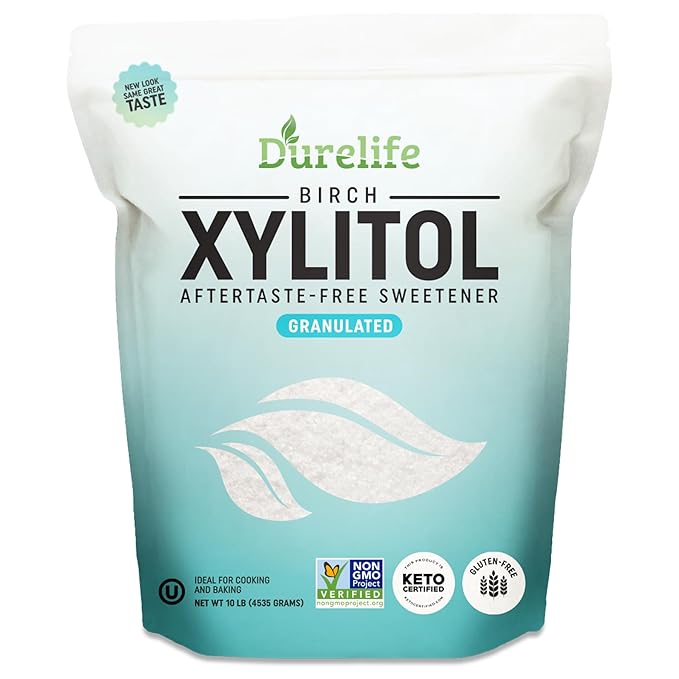 DureLife XYLITOL Sugar Substitute 10 LB (160 OZ) Made From 100% Pure Birch Xylitol NON GMO - Gluten Free - Kosher, Sugar alternative,