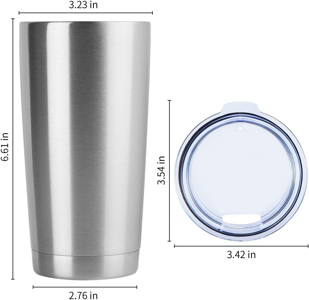 DOMICARE 20oz Stainless Steel Tumbler Bulk with Lid, Double Wall Vacuum Insulated Travel Mug, Powder Coated Coffee Cup, Stainless Steel, 1 Pack