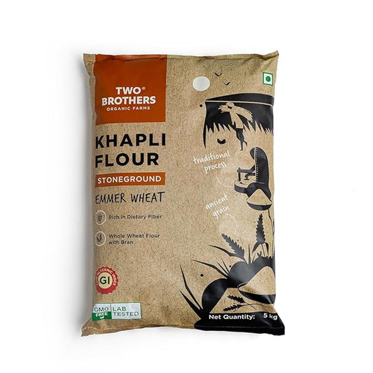 Two Brothers Organic Farms - Khapli Wheat Flour (5kg) | Low-Gluten Wheat Flour | High Dietary Fiber for Easy Digestion |