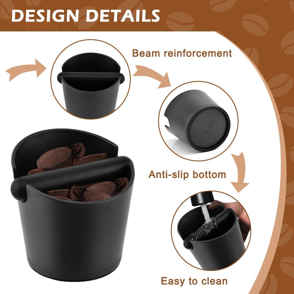 Espresso Knock Box, Coffee Knock Box with Removable Rod, 4.9 In | Espresso puck knock box with non-slip base and silicone tamper pad for used coffee grounds in home barista setups