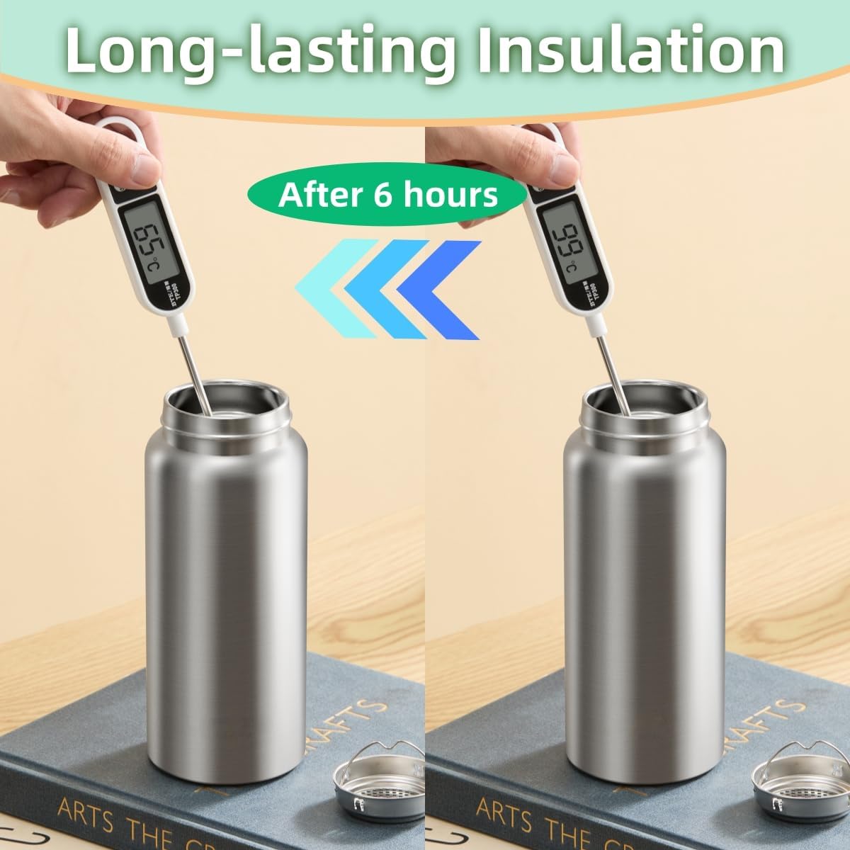 CDJ 17oz Wide Mouth Vacuum Insulated Water Bottle with Tea Infuser | 316 stainless steel inner liner, BPA-free leakproof lid, 12h hot &amp; 24h cold retention, great for travel, office and gym