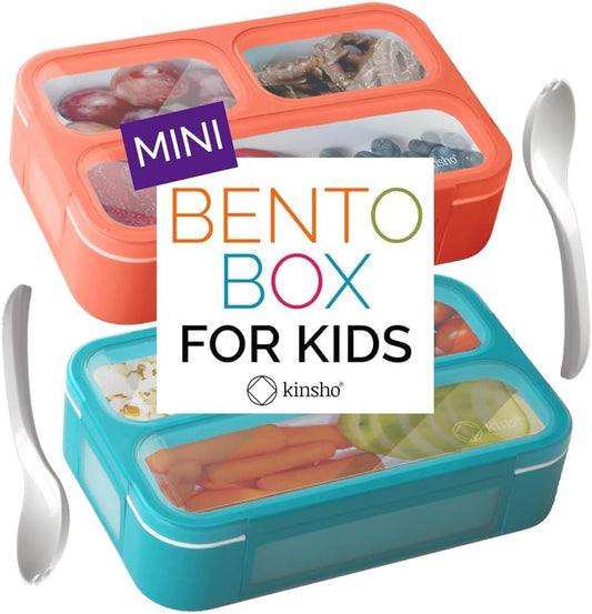 Snack Containers - MINI Bento Box, Small Lunch Boxes for Kids Toddlers Boys Girls, Leakproof 3 Compartment Containers for