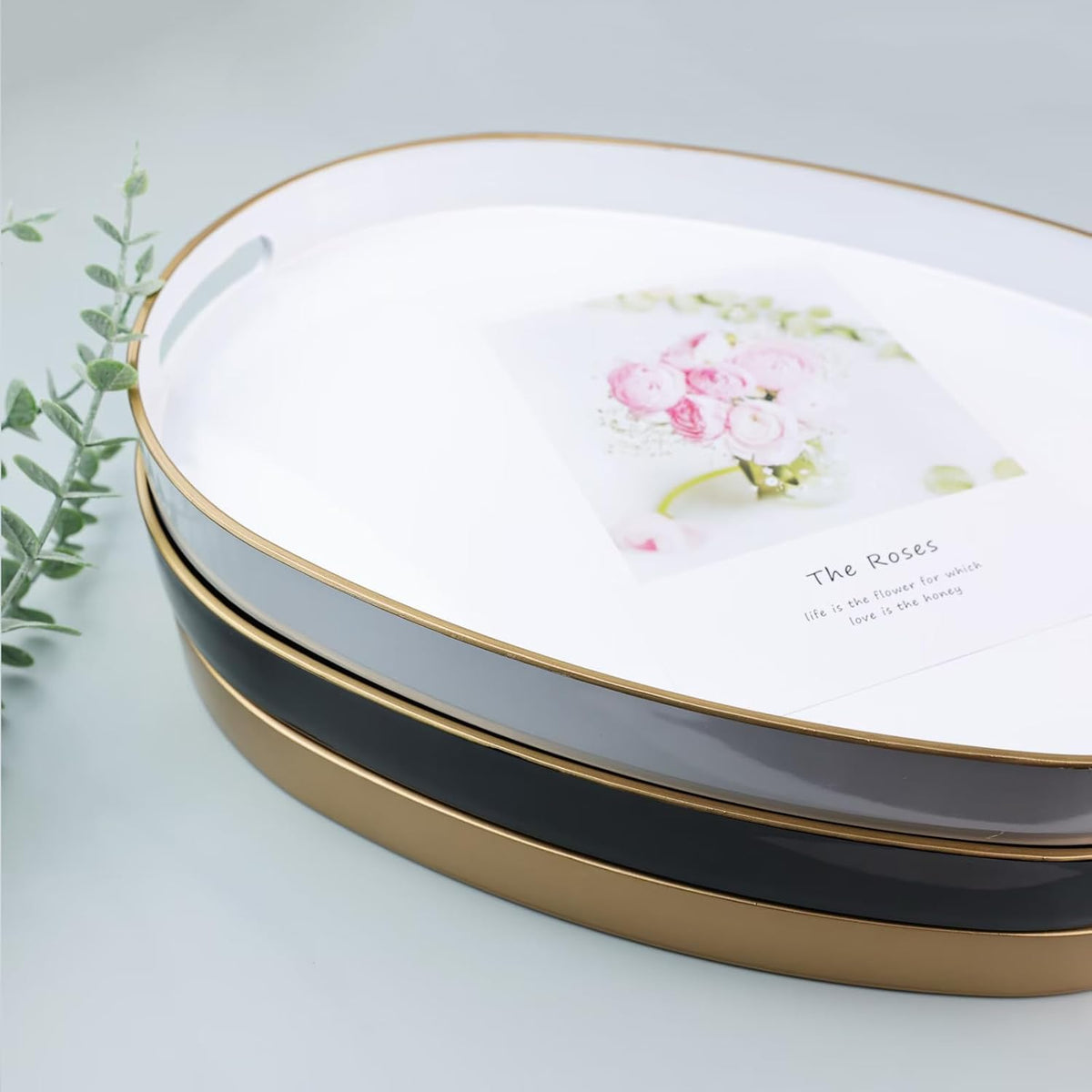 Orange Oval Decorative Tray with Handles, Versatile Serving Tray for Coffee Table, Ottoman, Ideal for Serving, Displaying, Organizing | Versatile Serving Tray for Displaying, Organizing, 15.3*10.6"*1.37"