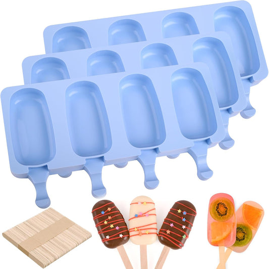 Sakolla 3 Pack Large Silicone Popsicle Molds with 150 Pcs Wooden Sticks