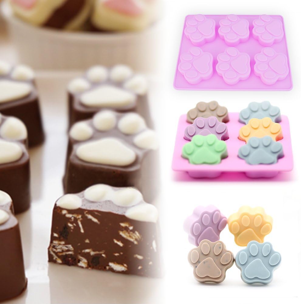 homEdge Jumbo Puppy Dog Paw (6 Cavity) and Bone Molds, Non-Stick Food Grade Silicone Dog Treats Molds for Chocolate, Candy, Jelly, Ice Cube (Set of 4PCS)