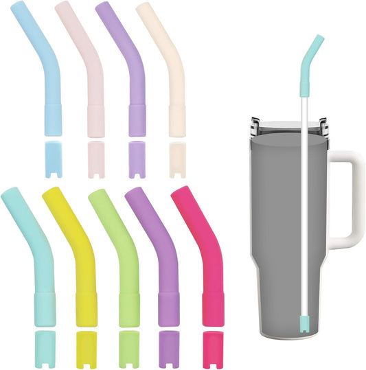 KEIFIN 18 Pcs 8mm 10mm Silicone Straw Tips with Bottom Sleeve Reusable Food Grade Rubber Straw Tips for Metal Glass Straws