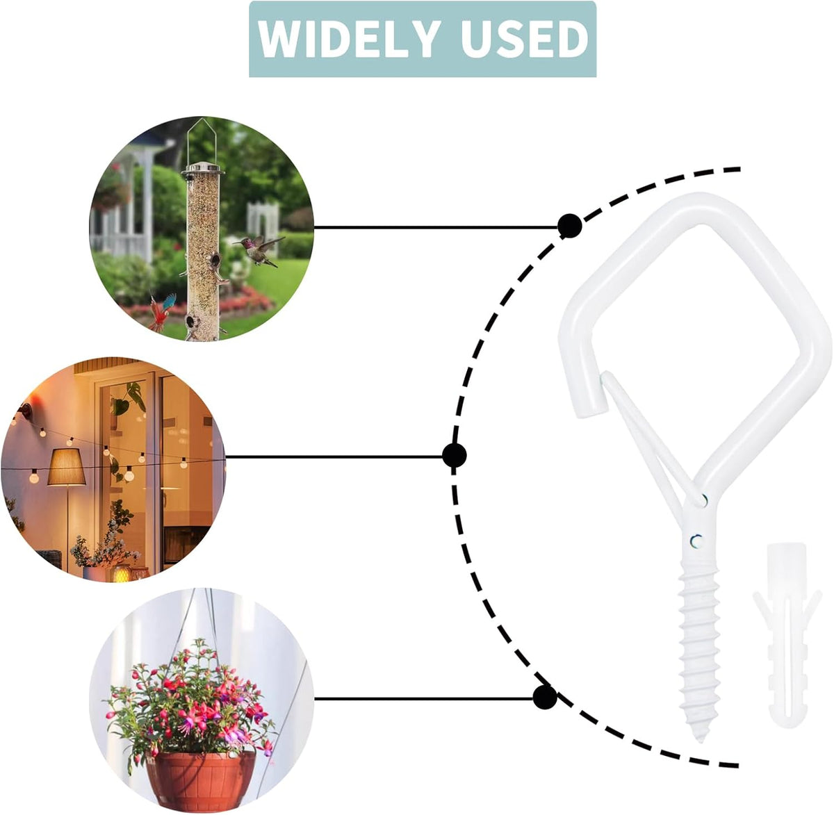 100 PCS White Eye Screw Hooks for Hanging Heavy Duty with Safety Buckle.Metal Ceiling Hooks for Hanging Plants Cup Wind Chime Bird Feeders Patio Lights At Indoor&amp;Outdoor
