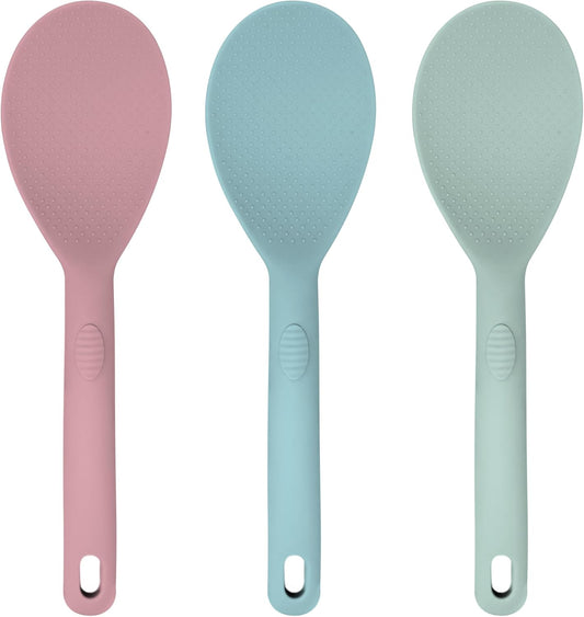 3 Pcs Colorful Silicone Rice Paddle, Heat Resistant Non-Stick Rice Spoon Spatula with Comfortable Handle for Cooking and