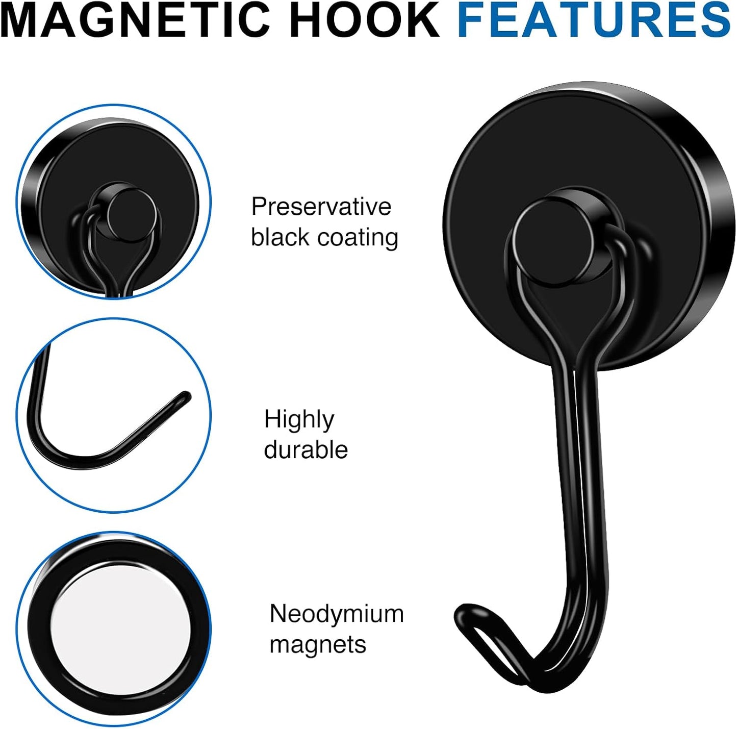 LOVIMAG Magnetic Hooks Magnet Hook for Cruise Cabins Fridge 80LBS 6Pack