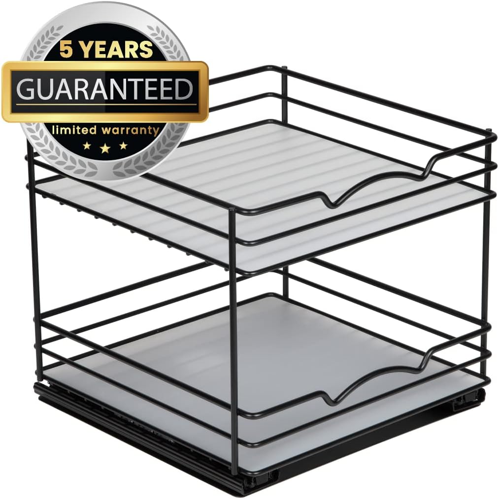 Pull Out Cabinet Organizer for Spices, Cans - Heavy Duty with Lifetime Limited Warranty- Pull Out Spice Rack- Cabinet Pull Out Shelf for Cans,Dishes, Etc, 20-3/8"Wx 10-1/2"D x 2-3/4” H, Black