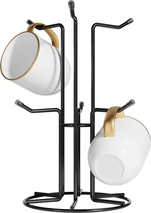 HULISEN Mug Tree for Large Cups, Counter Coffee Mug Holder with 6 Hooks, Metal Coffee Cup Holder Tree, Standing Rack for